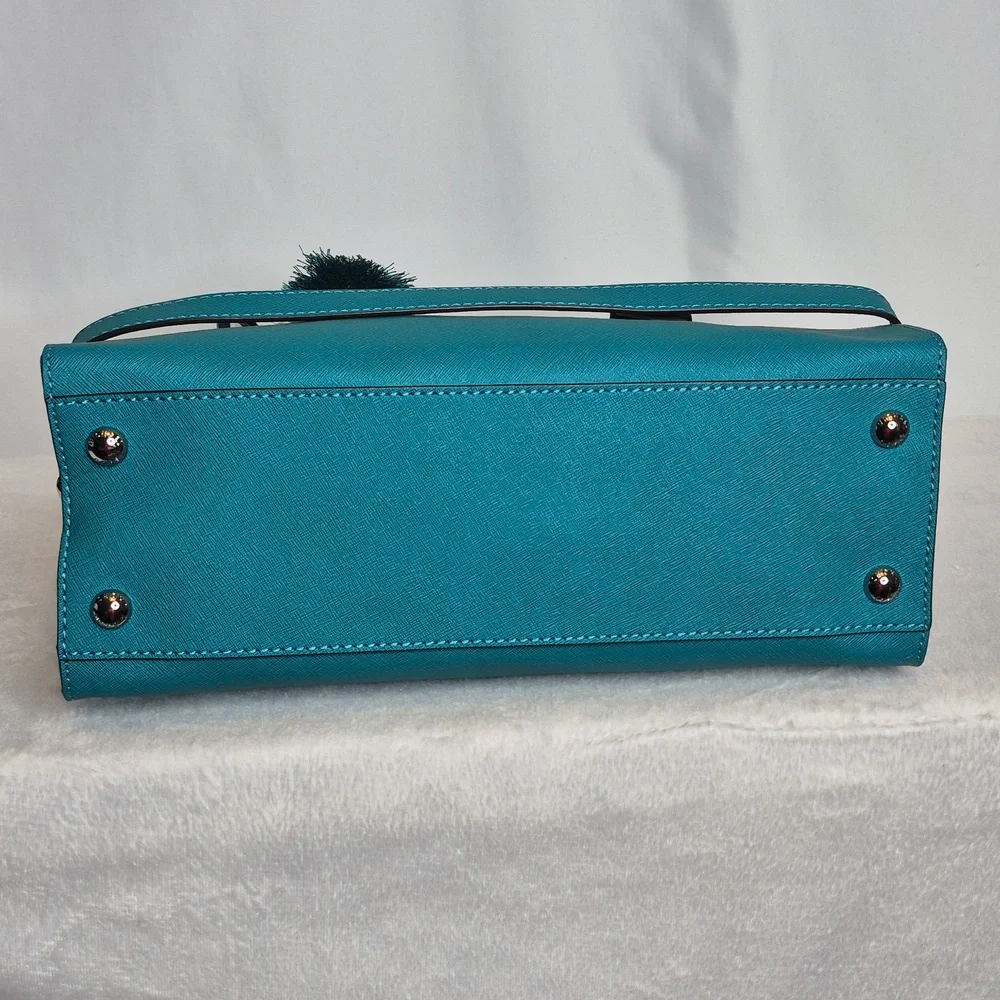 Michael Kors Hamilton Aqua/Turquoise Saffiano Satchel - Picture 10 of 17